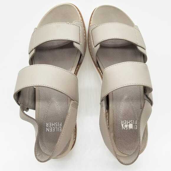 Eileen Fisher Kale Sandals 6.5 Velcro Strap Platform Moon Beige Taupe Gray $207 - Picture 10 of 16